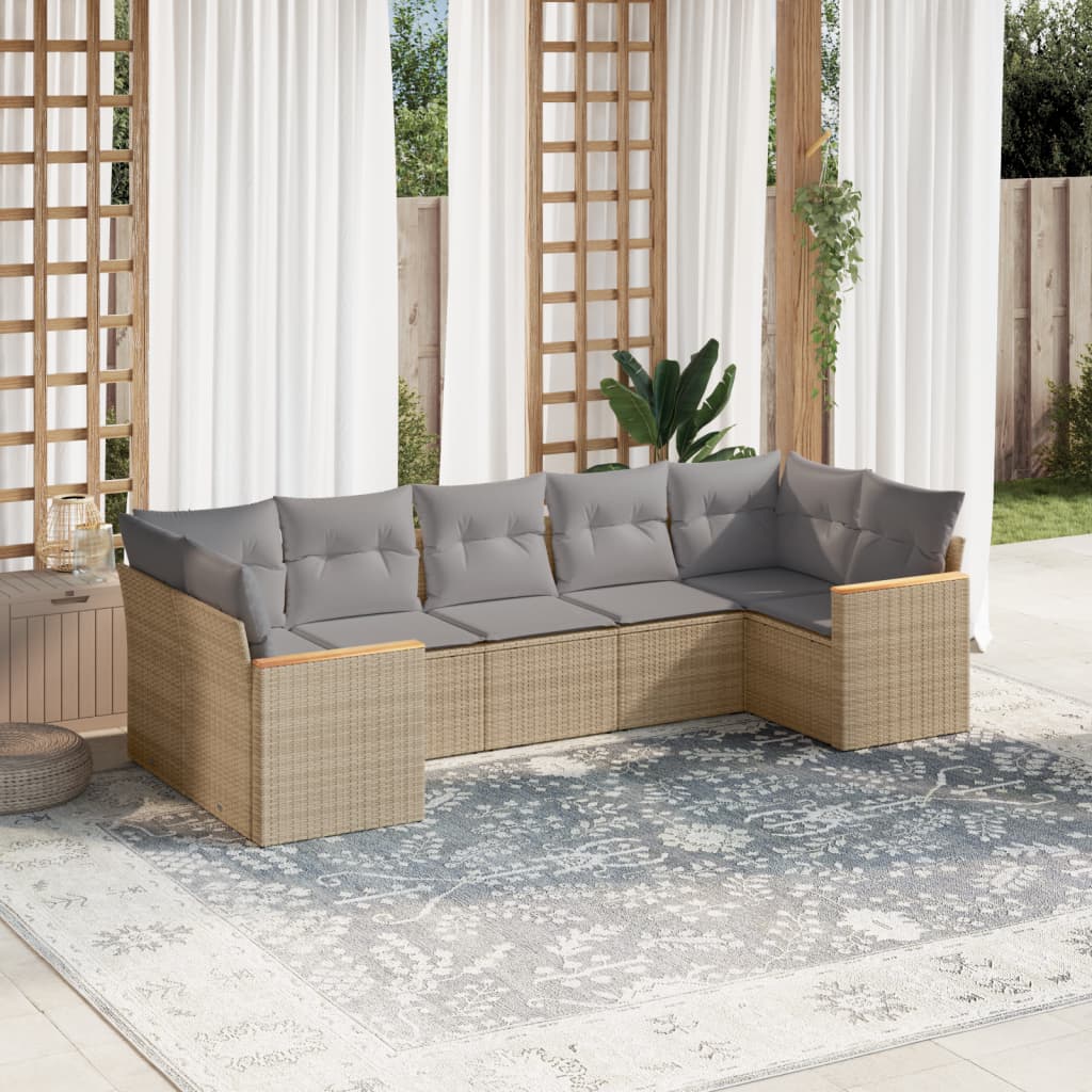 7-delige Loungeset met kussens poly rattan beige is nu te koop bij PeponiXL, paradijselijk wonen!