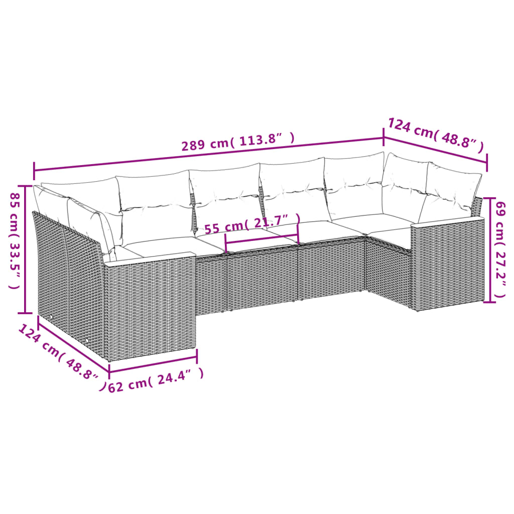 7-delige Loungeset met kussens poly rattan grijs is nu te koop bij PeponiXL, paradijselijk wonen!