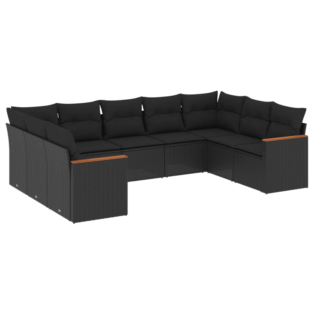 9-delige Loungeset met kussens poly rattan zwart is nu te koop bij PeponiXL, paradijselijk wonen!