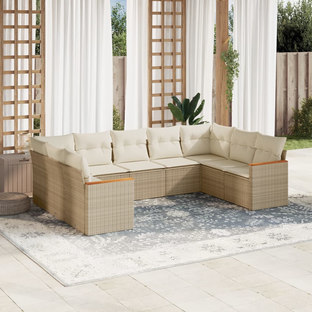 9-delige Loungeset met kussens poly rattan beige is nu te koop bij PeponiXL, paradijselijk wonen!