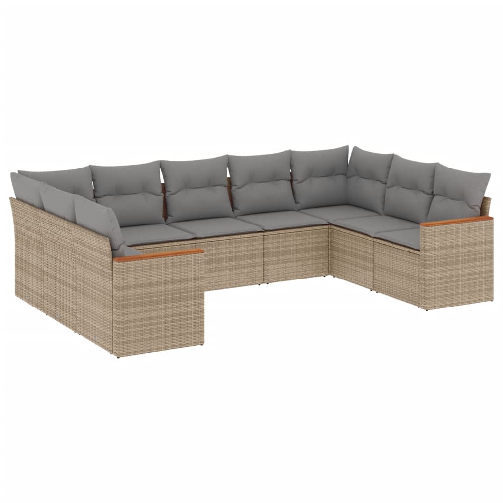 9-delige Loungeset met kussens poly rattan beige is nu te koop bij PeponiXL, paradijselijk wonen!
