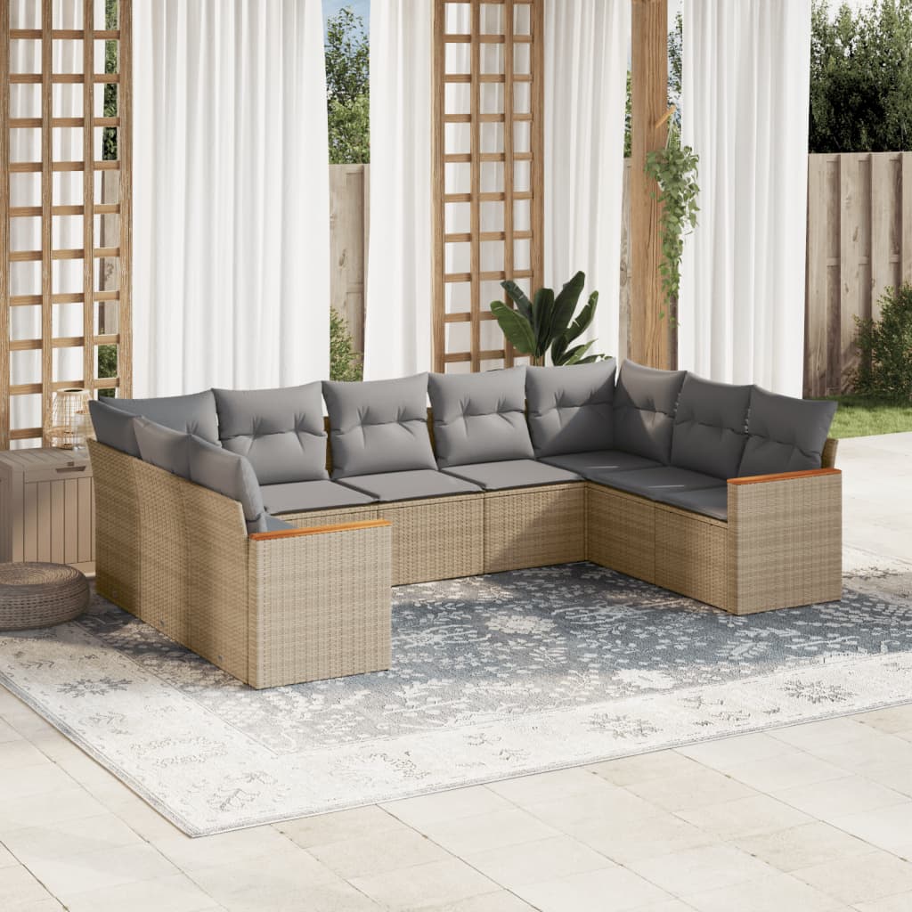 9-delige Loungeset met kussens poly rattan beige is nu te koop bij PeponiXL, paradijselijk wonen!