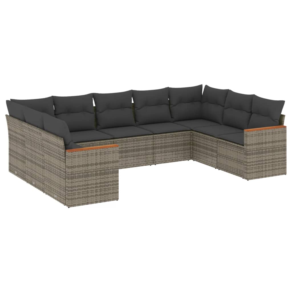 9-delige Loungeset met kussens poly rattan grijs is nu te koop bij PeponiXL, paradijselijk wonen!