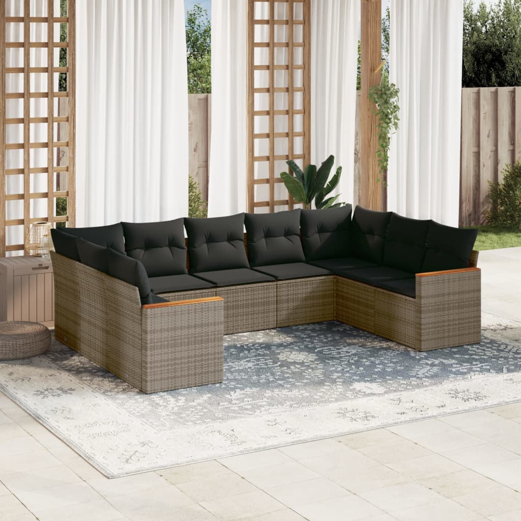 9-delige Loungeset met kussens poly rattan grijs is nu te koop bij PeponiXL, paradijselijk wonen!