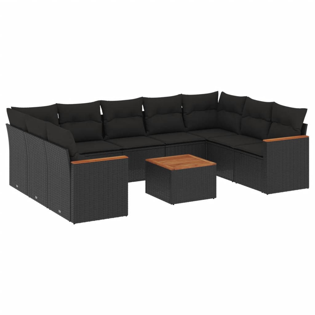 10-delige Loungeset met kussens poly rattan zwart is nu te koop bij PeponiXL, paradijselijk wonen!