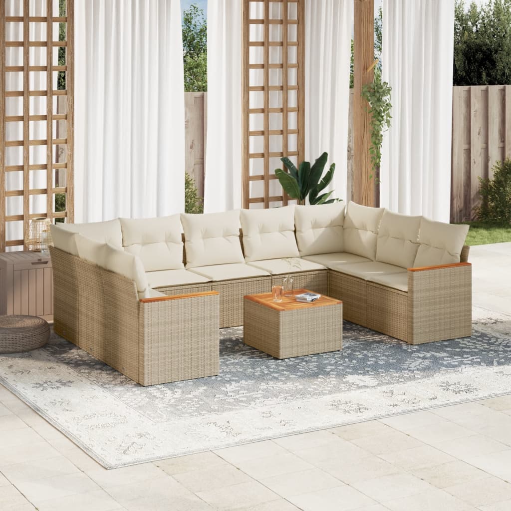 10-delige Loungeset met kussens poly rattan beige is nu te koop bij PeponiXL, paradijselijk wonen!