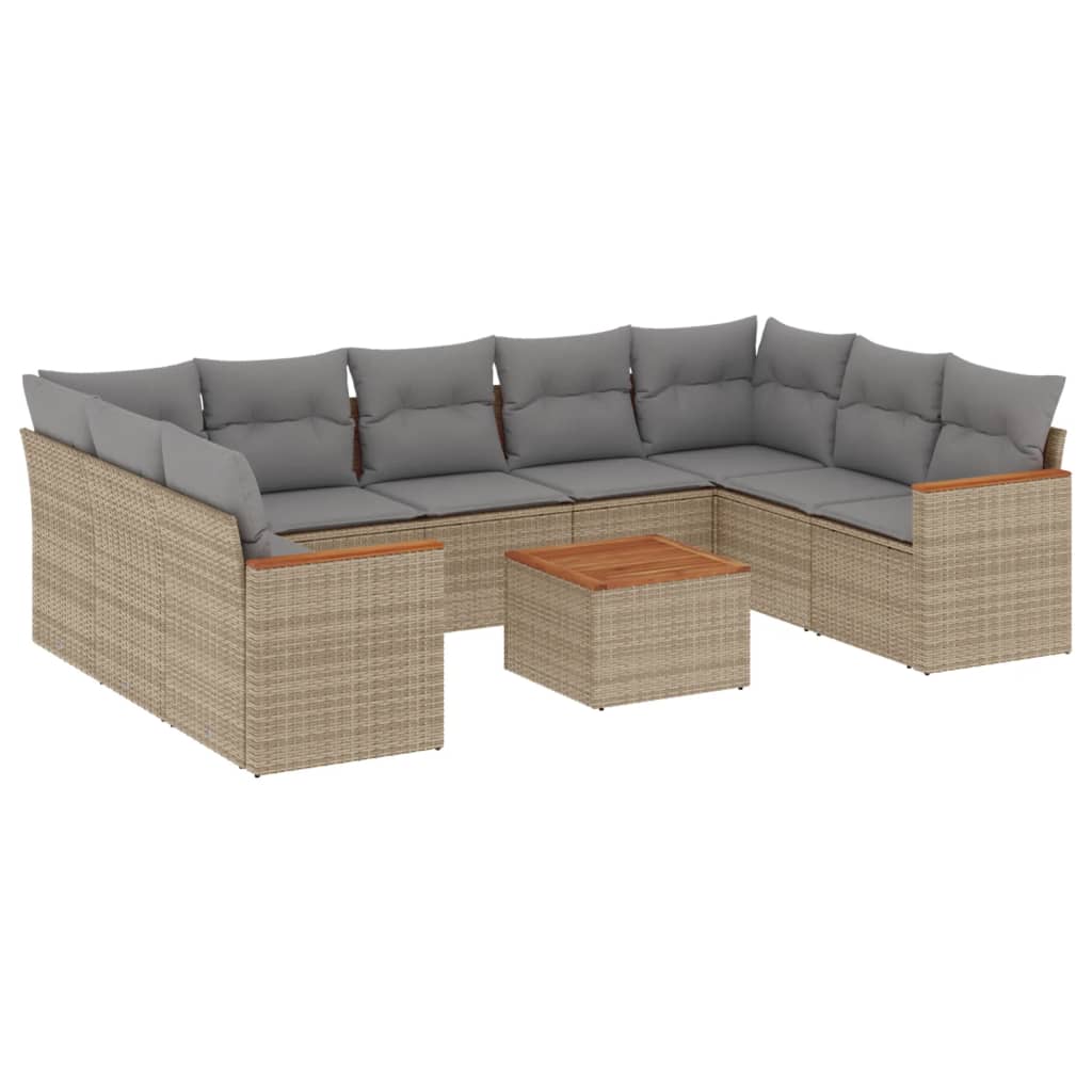 10-delige Loungeset met kussens poly rattan beige is nu te koop bij PeponiXL, paradijselijk wonen!