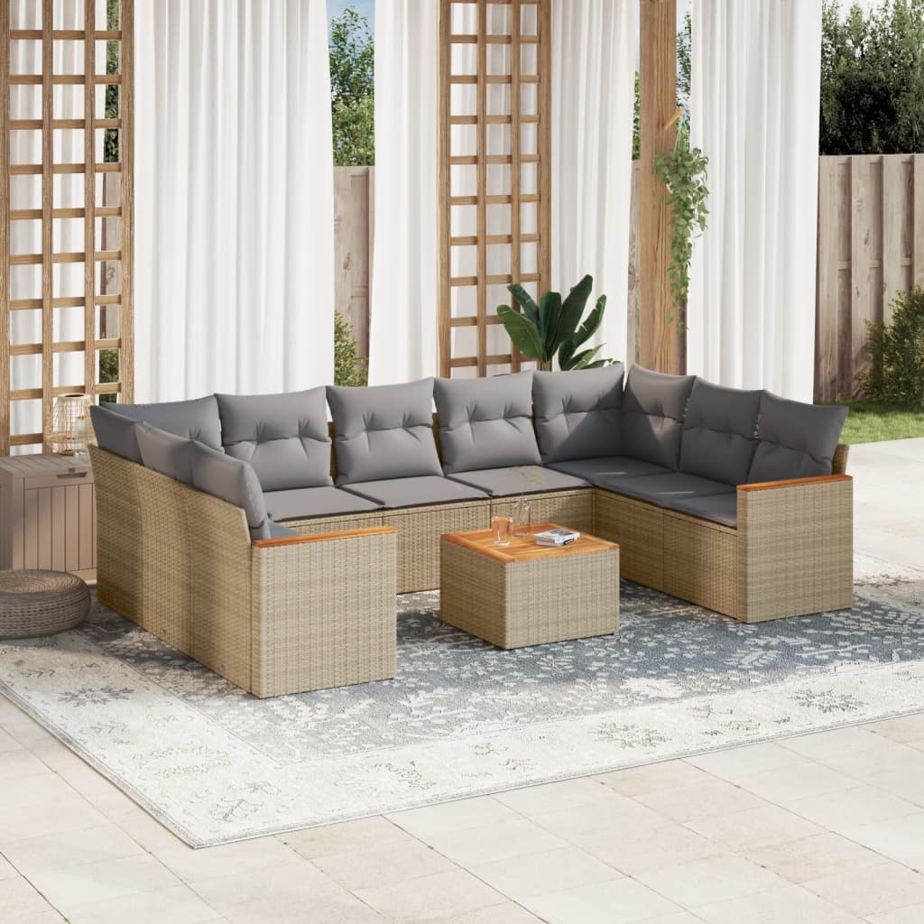 10-delige Loungeset met kussens poly rattan beige is nu te koop bij PeponiXL, paradijselijk wonen!