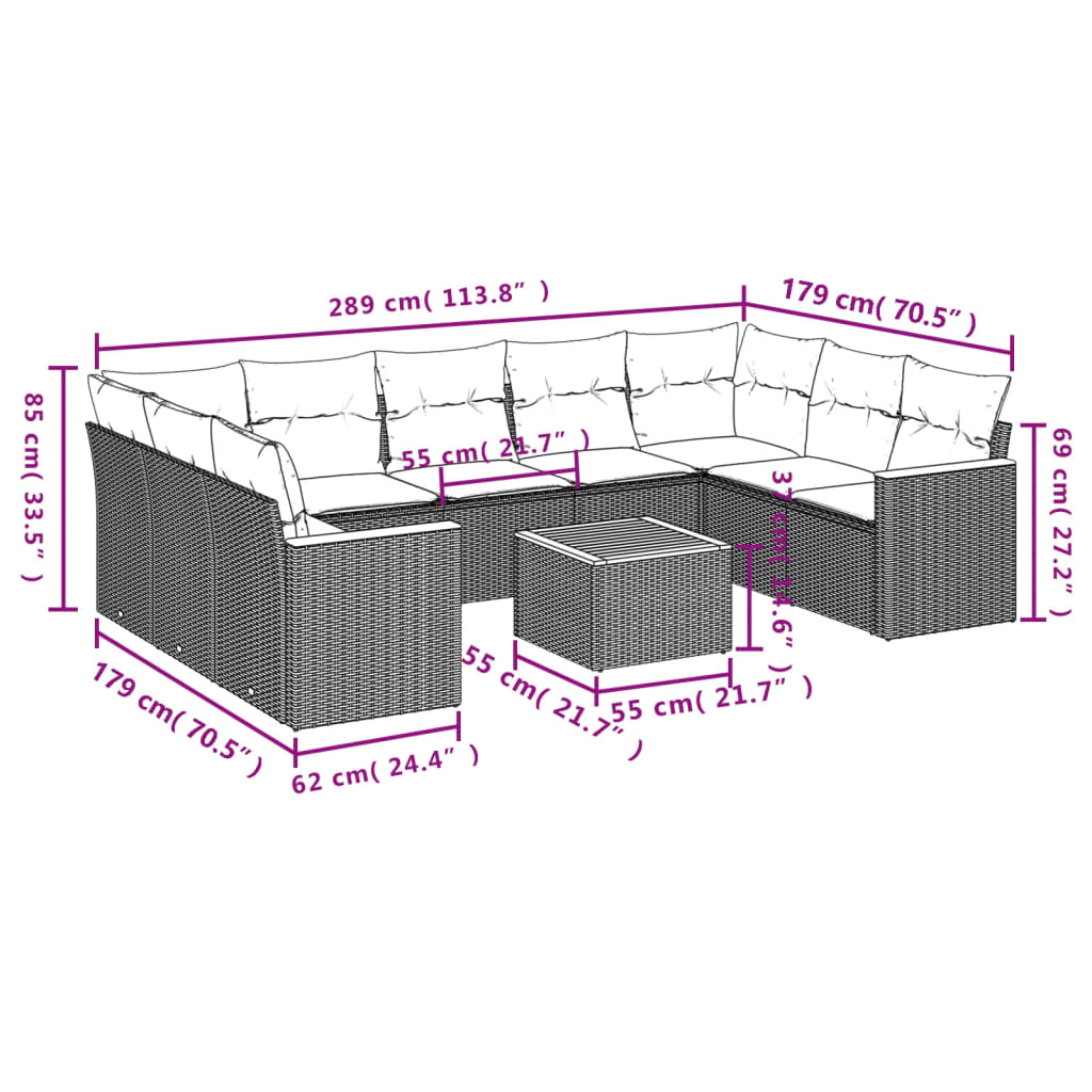 10-delige Loungeset met kussens poly rattan grijs is nu te koop bij PeponiXL, paradijselijk wonen!