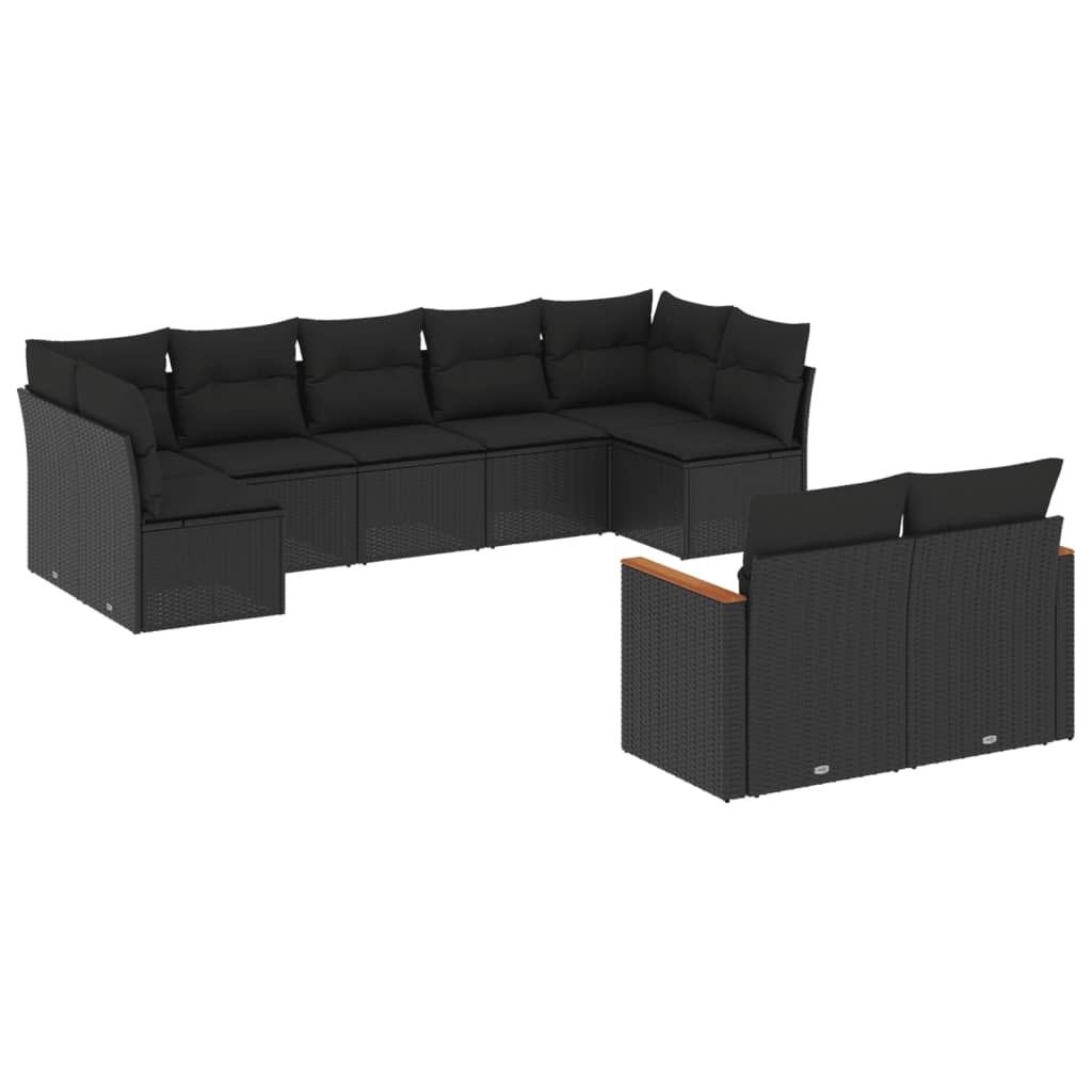 9-delige Loungeset met kussens poly rattan zwart is nu te koop bij PeponiXL, paradijselijk wonen!