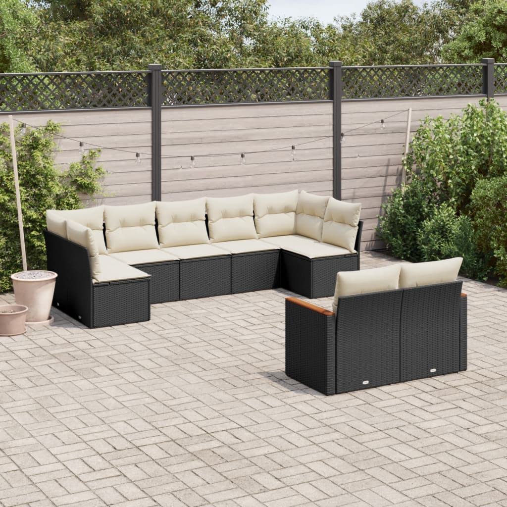 9-delige Loungeset met kussens poly rattan zwart is nu te koop bij PeponiXL, paradijselijk wonen!