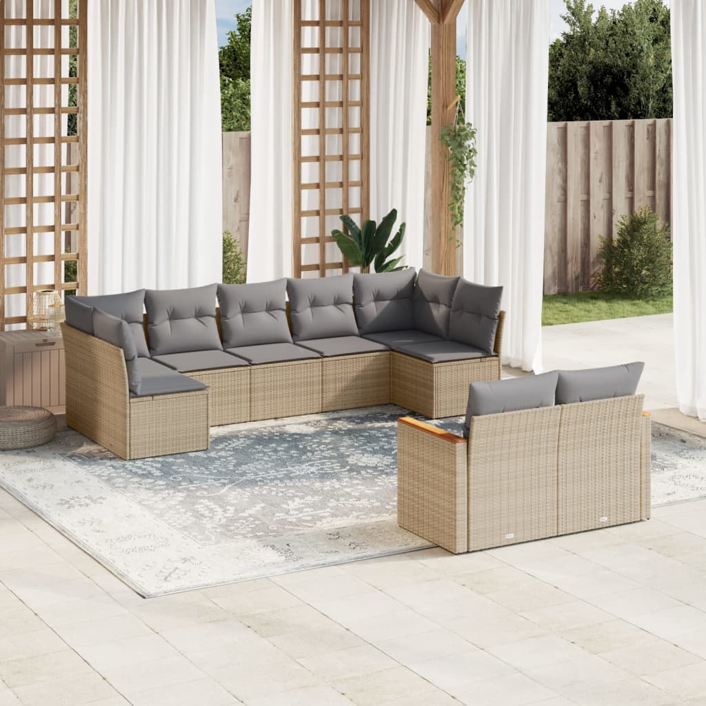 9-delige Loungeset met kussens poly rattan beige is nu te koop bij PeponiXL, paradijselijk wonen!