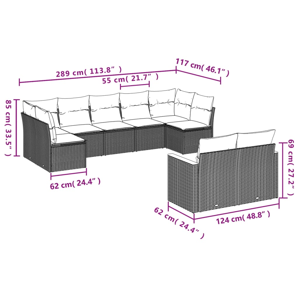 9-delige Loungeset met kussens poly rattan grijs is nu te koop bij PeponiXL, paradijselijk wonen!