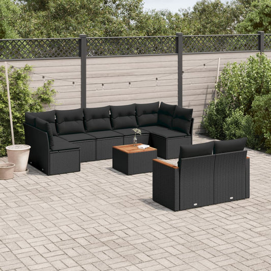 10-delige Loungeset met kussens poly rattan zwart is nu te koop bij PeponiXL, paradijselijk wonen!