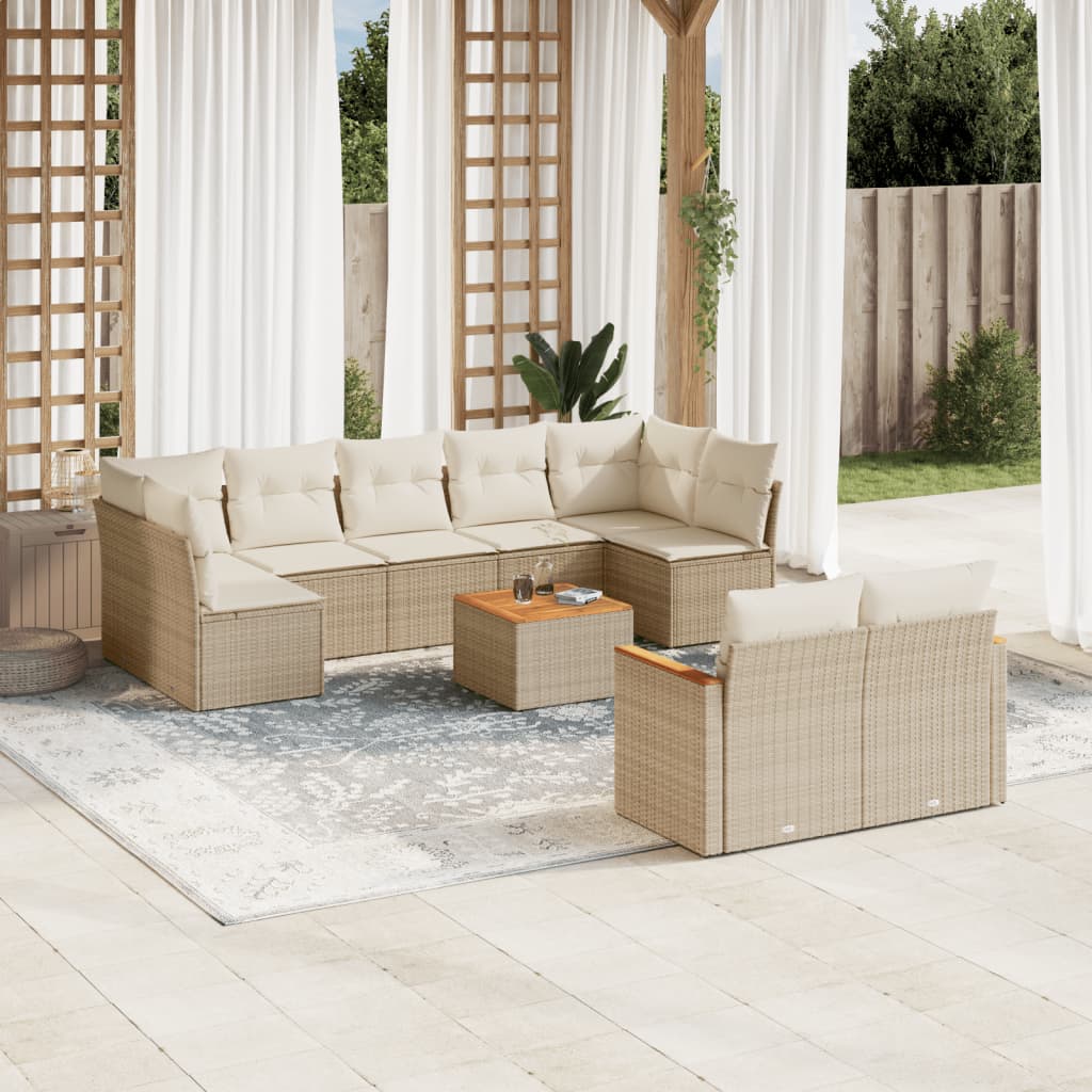 10-delige Loungeset met kussens poly rattan beige is nu te koop bij PeponiXL, paradijselijk wonen!