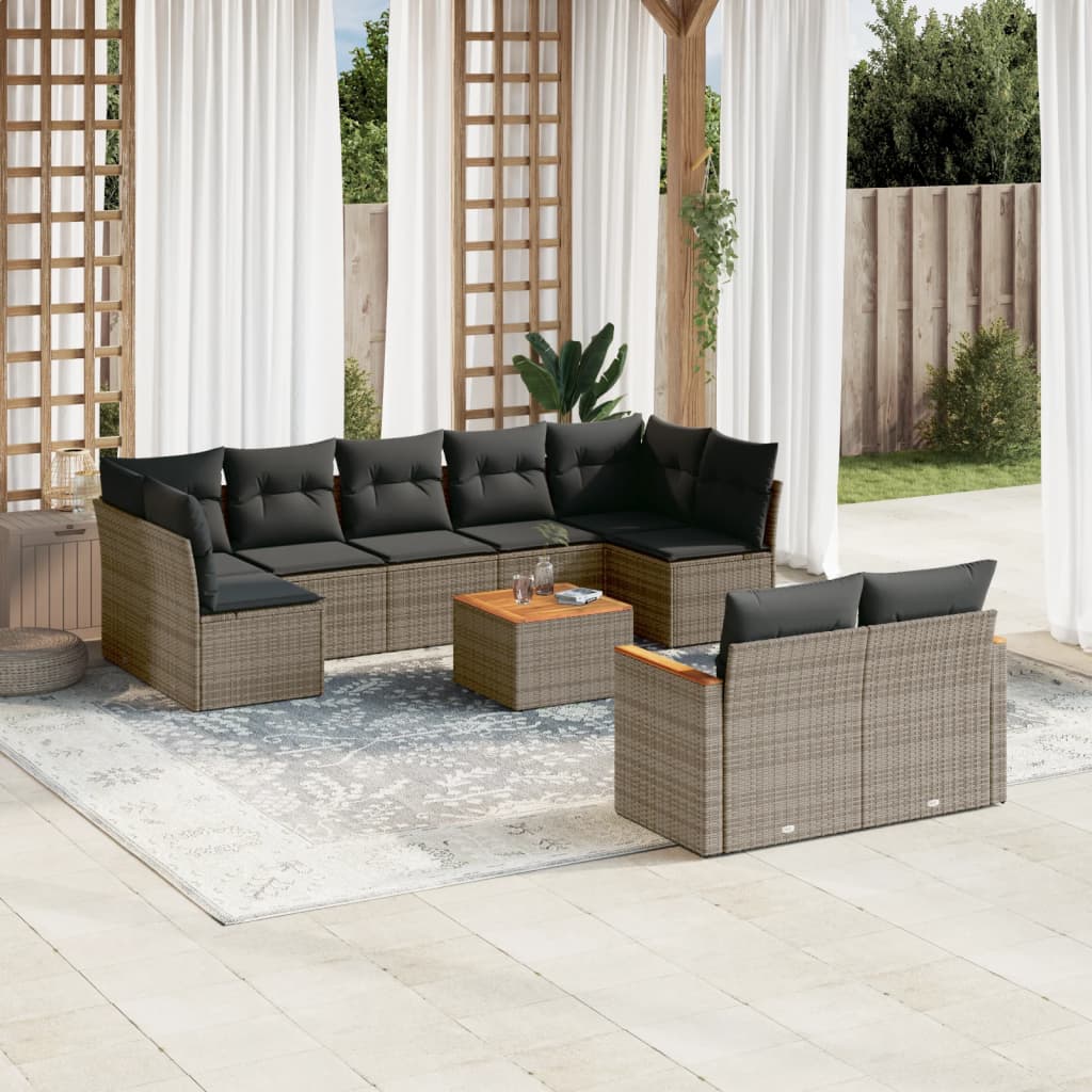 10-delige Loungeset met kussens poly rattan grijs is nu te koop bij PeponiXL, paradijselijk wonen!