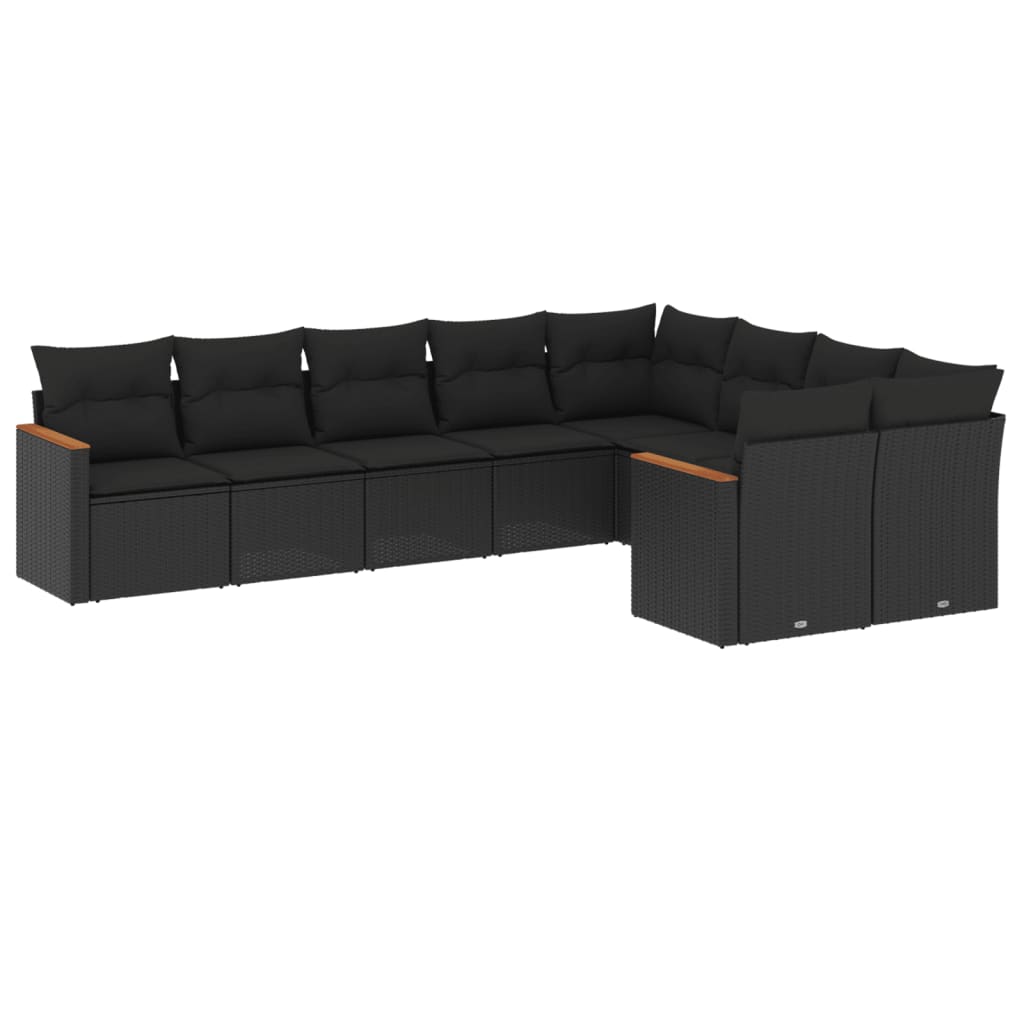 9-delige Loungeset met kussens poly rattan zwart is nu te koop bij PeponiXL, paradijselijk wonen!