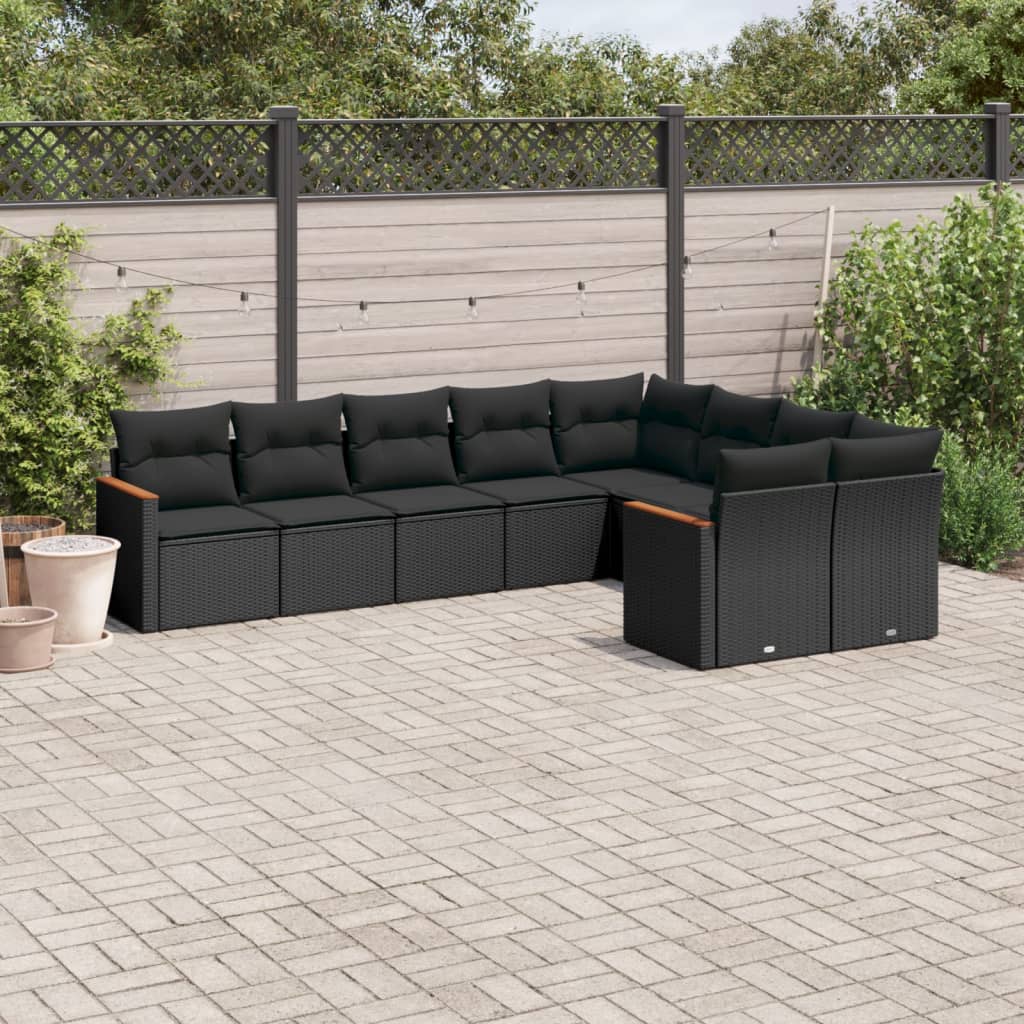 9-delige Loungeset met kussens poly rattan zwart is nu te koop bij PeponiXL, paradijselijk wonen!