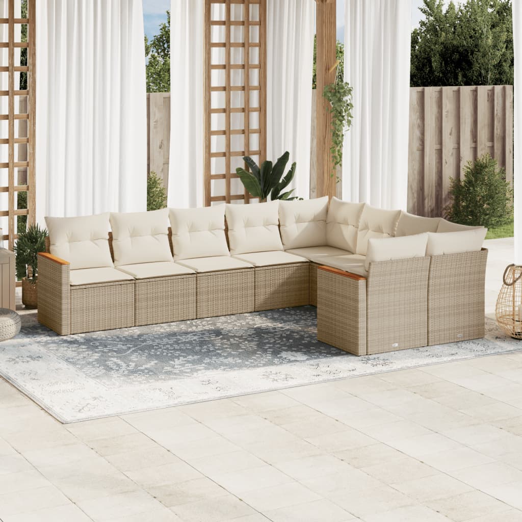 9-delige Loungeset met kussens poly rattan beige is nu te koop bij PeponiXL, paradijselijk wonen!