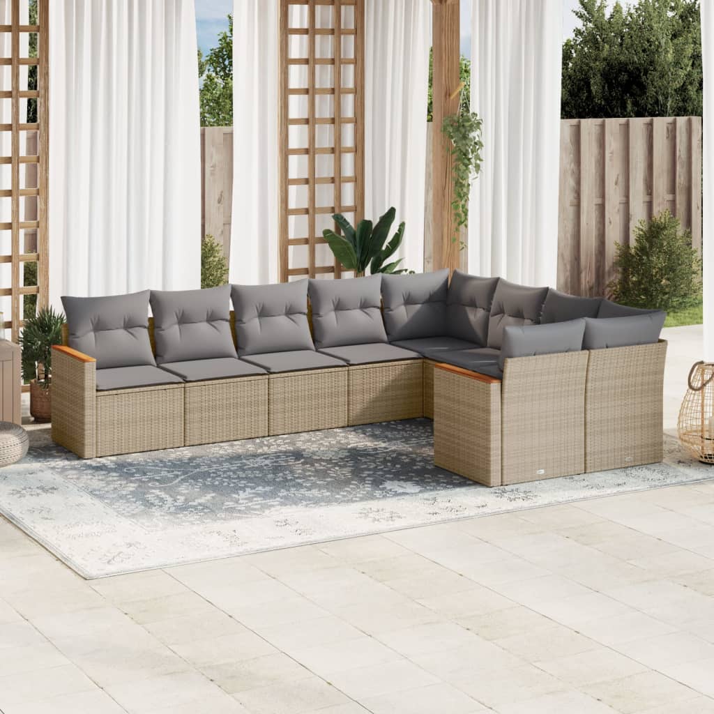 9-delige Loungeset met kussens poly rattan beige is nu te koop bij PeponiXL, paradijselijk wonen!