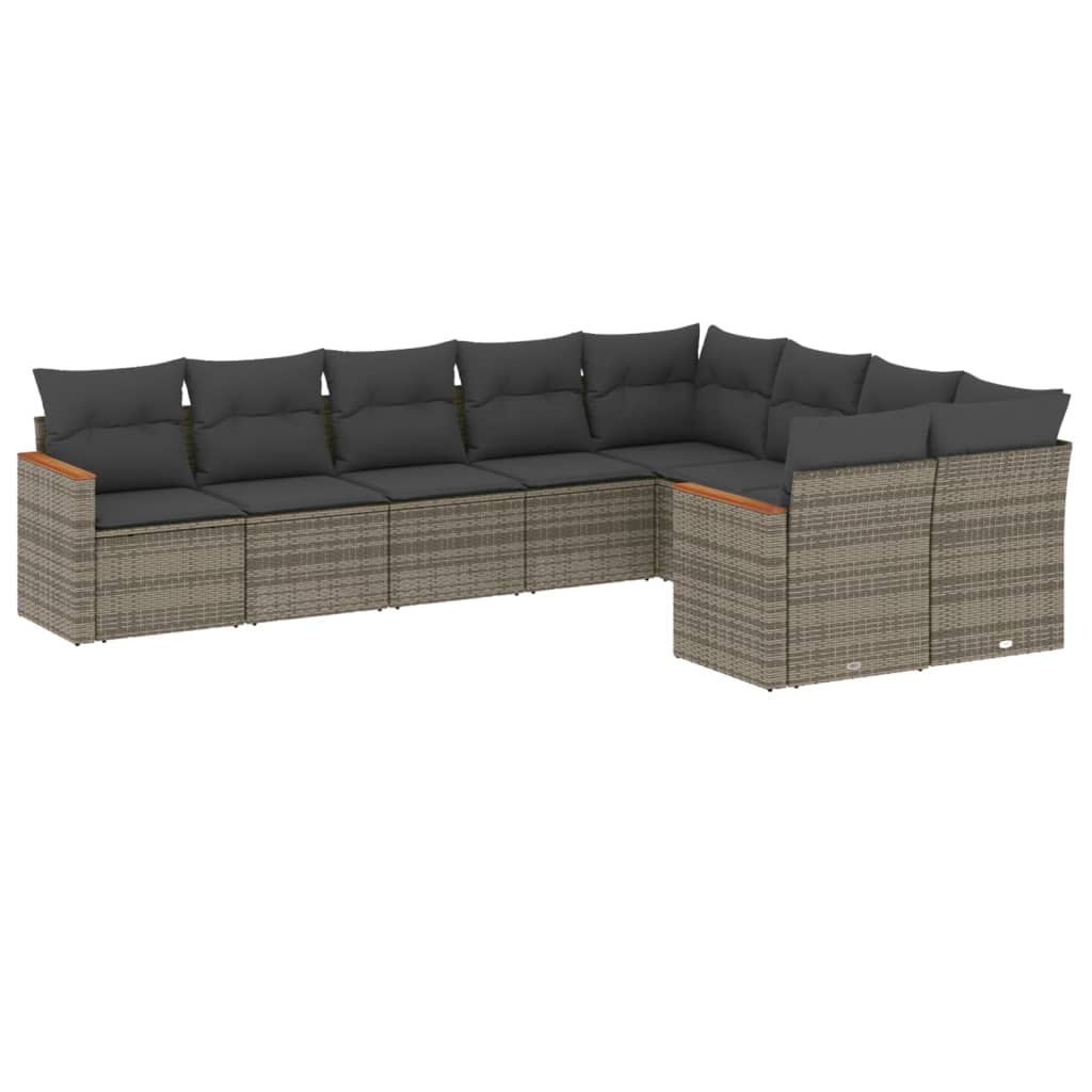 9-delige Loungeset met kussens poly rattan grijs is nu te koop bij PeponiXL, paradijselijk wonen!