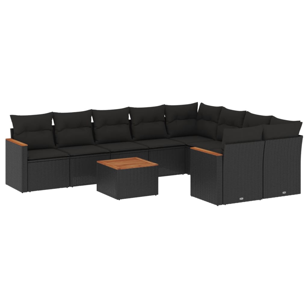 10-delige Loungeset met kussens poly rattan zwart is nu te koop bij PeponiXL, paradijselijk wonen!