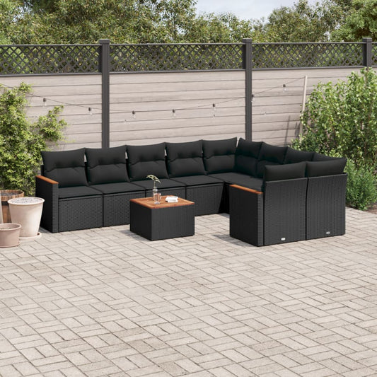 10-delige Loungeset met kussens poly rattan zwart is nu te koop bij PeponiXL, paradijselijk wonen!