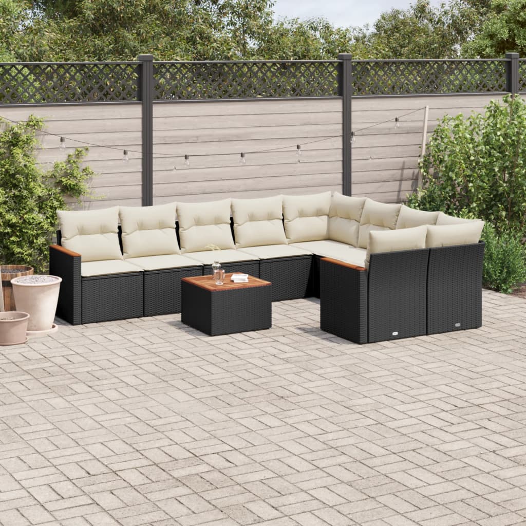 10-delige Loungeset met kussens poly rattan zwart is nu te koop bij PeponiXL, paradijselijk wonen!