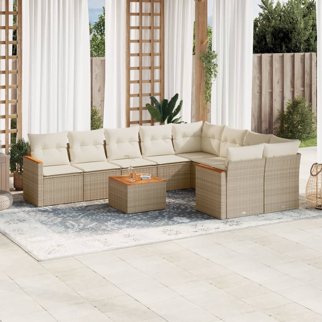 10-delige Loungeset met kussens poly rattan beige is nu te koop bij PeponiXL, paradijselijk wonen!