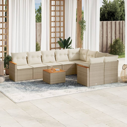 10-delige Loungeset met kussens poly rattan beige is nu te koop bij PeponiXL, paradijselijk wonen!
