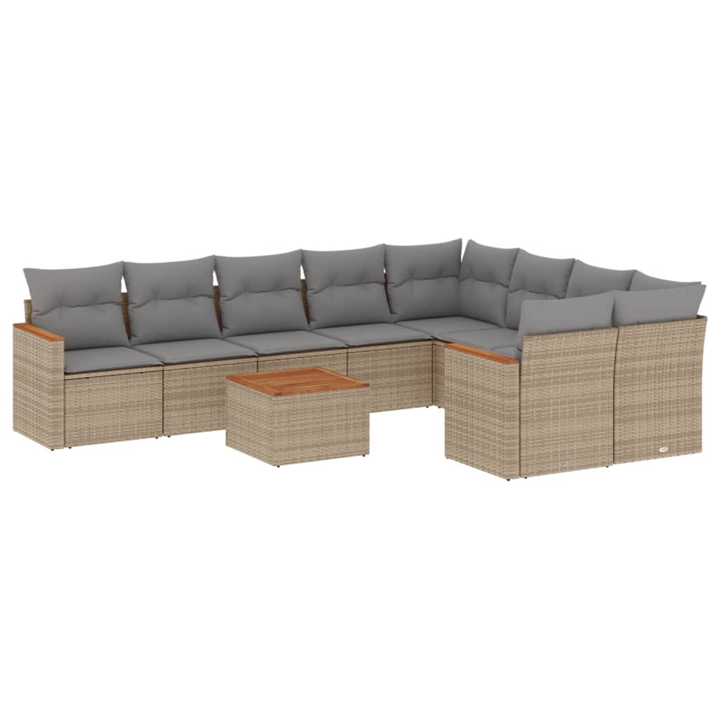 10-delige Loungeset met kussens poly rattan beige is nu te koop bij PeponiXL, paradijselijk wonen!