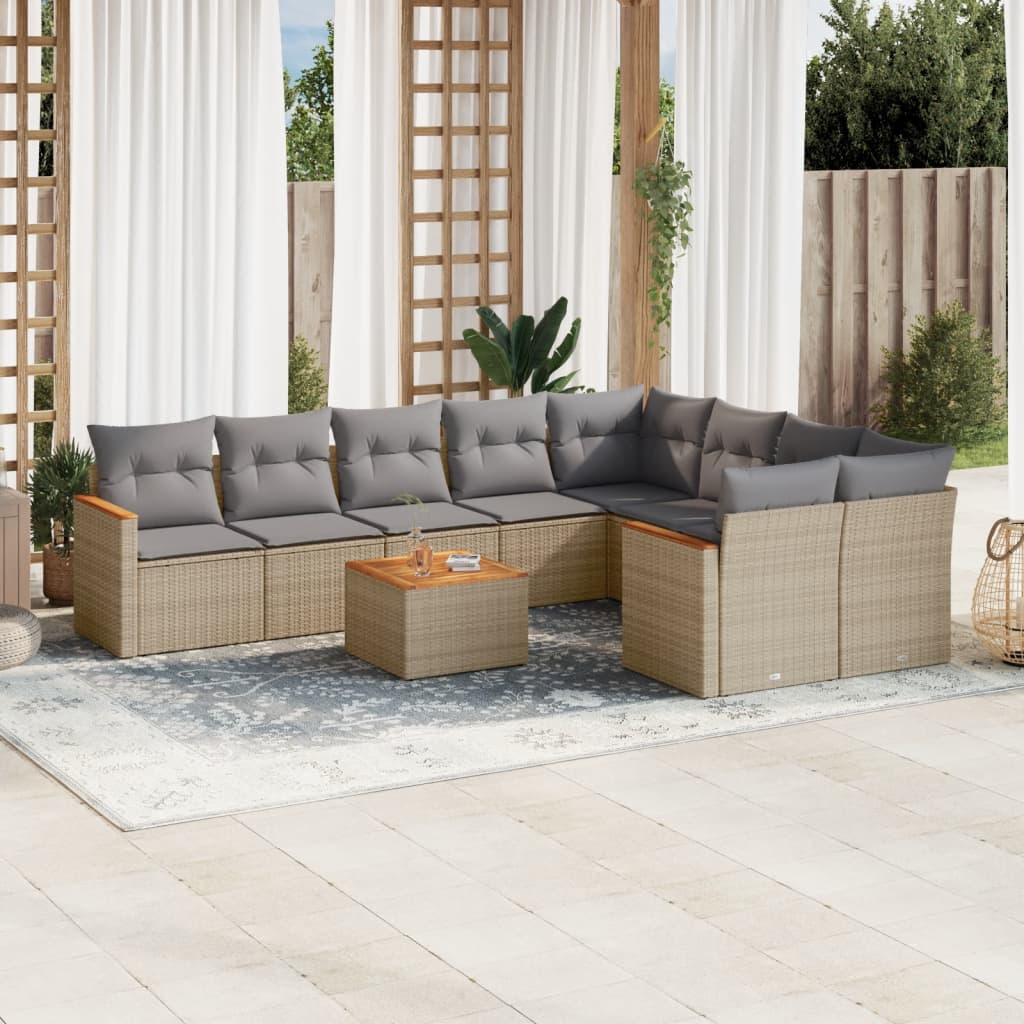 10-delige Loungeset met kussens poly rattan beige is nu te koop bij PeponiXL, paradijselijk wonen!