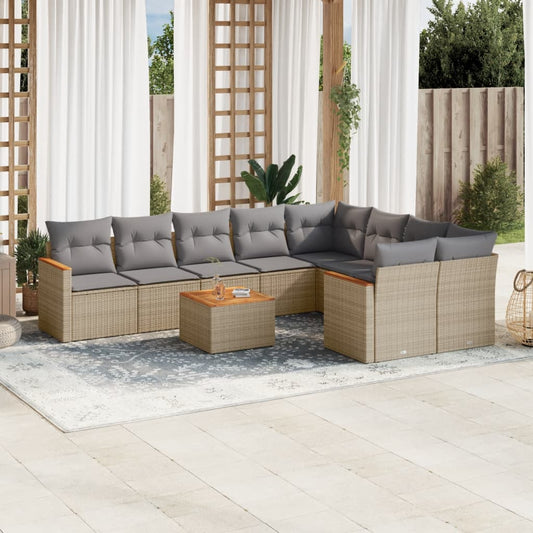 10-delige Loungeset met kussens poly rattan beige is nu te koop bij PeponiXL, paradijselijk wonen!