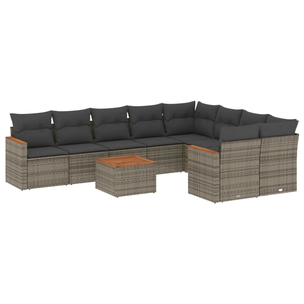 10-delige Loungeset met kussens poly rattan grijs is nu te koop bij PeponiXL, paradijselijk wonen!