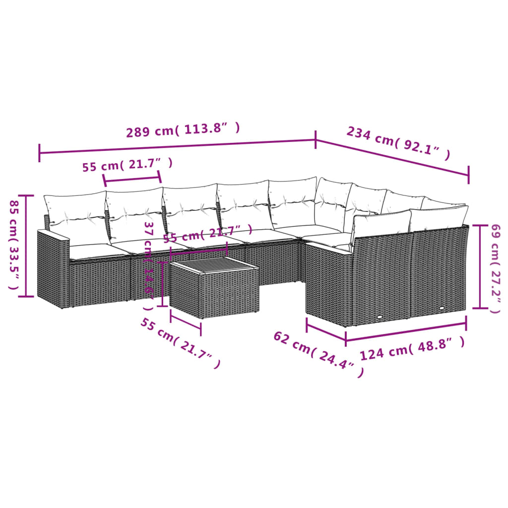 10-delige Loungeset met kussens poly rattan grijs is nu te koop bij PeponiXL, paradijselijk wonen!