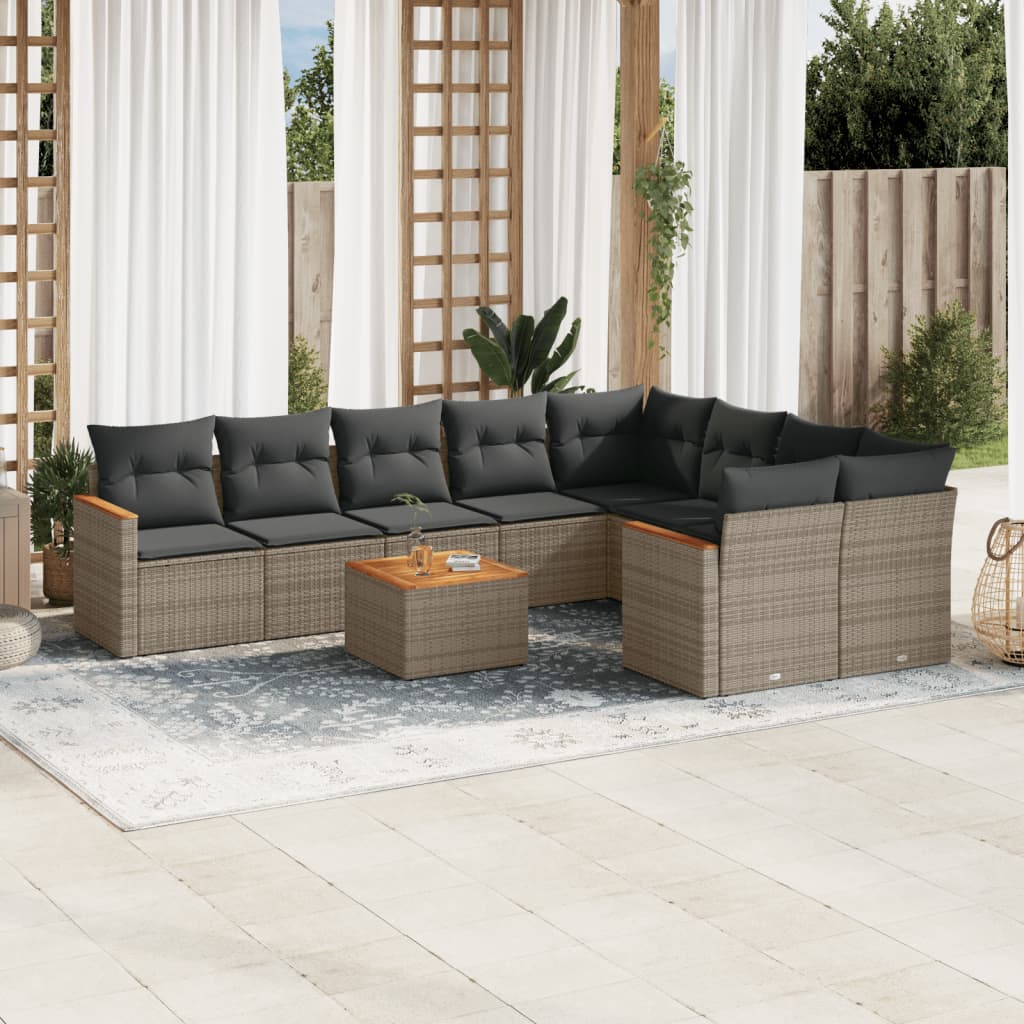 10-delige Loungeset met kussens poly rattan grijs is nu te koop bij PeponiXL, paradijselijk wonen!