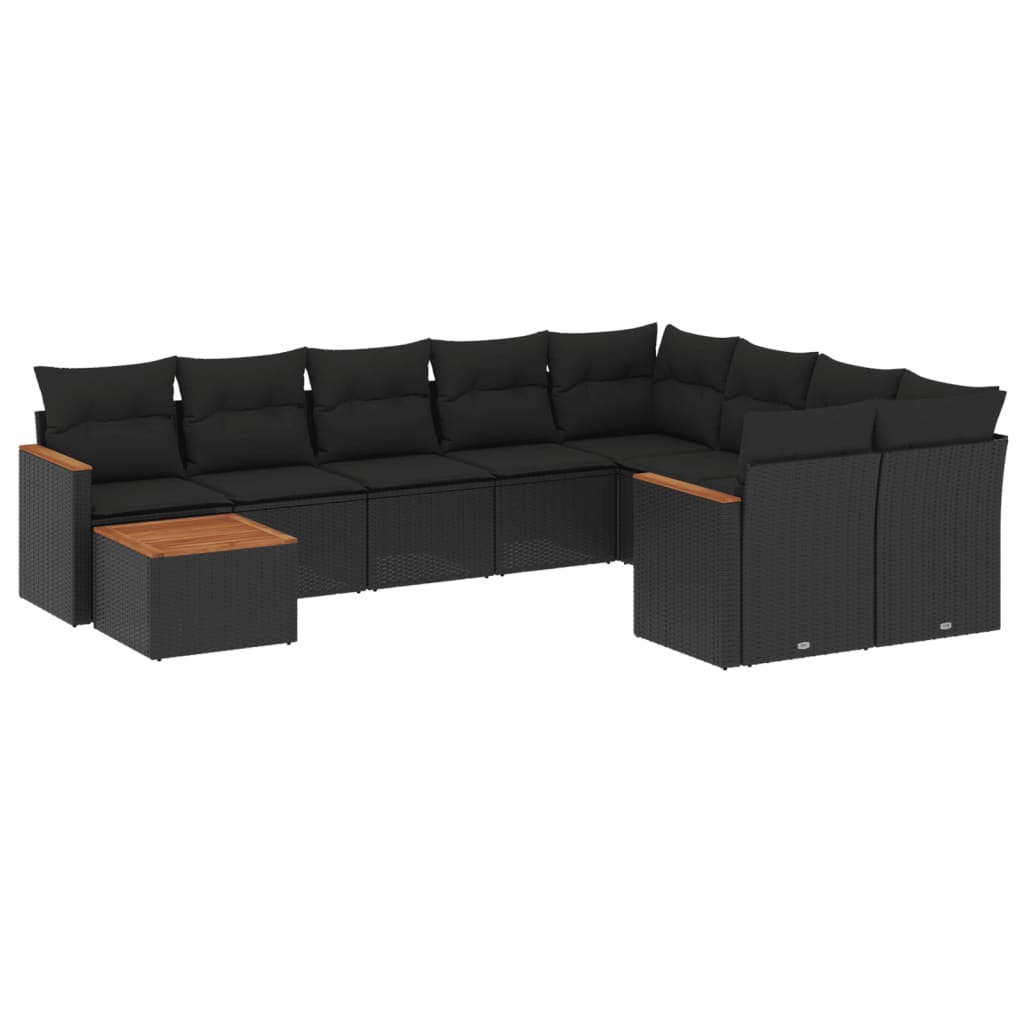 10-delige Loungeset met kussens poly rattan zwart is nu te koop bij PeponiXL, paradijselijk wonen!