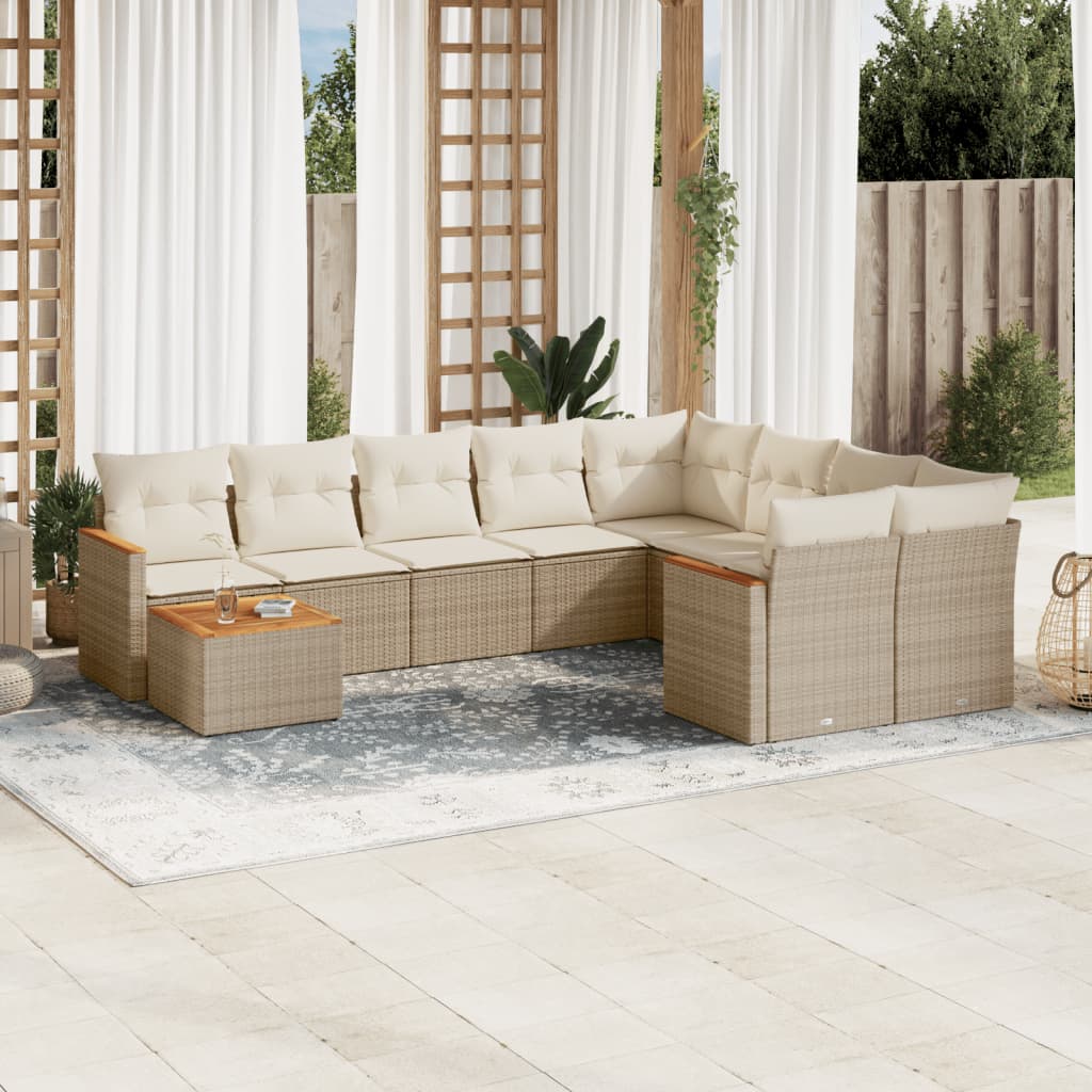 10-delige Loungeset met kussens poly rattan beige is nu te koop bij PeponiXL, paradijselijk wonen!