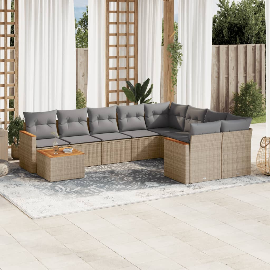 10-delige Loungeset met kussens poly rattan beige is nu te koop bij PeponiXL, paradijselijk wonen!