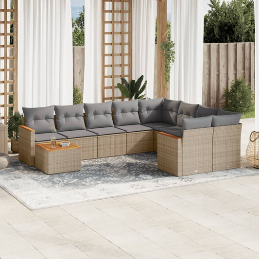 10-delige Loungeset met kussens poly rattan beige is nu te koop bij PeponiXL, paradijselijk wonen!