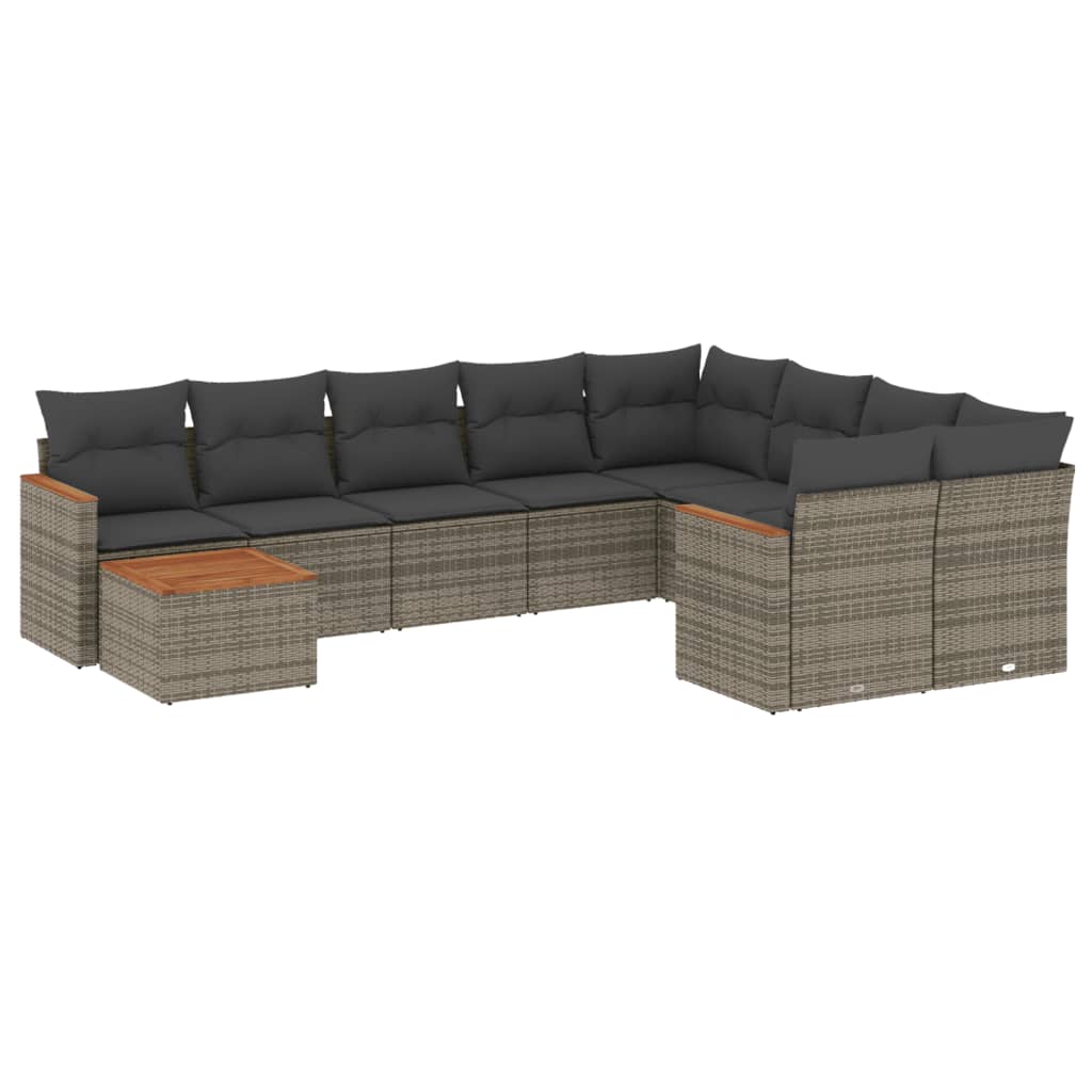 10-delige Loungeset met kussens poly rattan grijs is nu te koop bij PeponiXL, paradijselijk wonen!