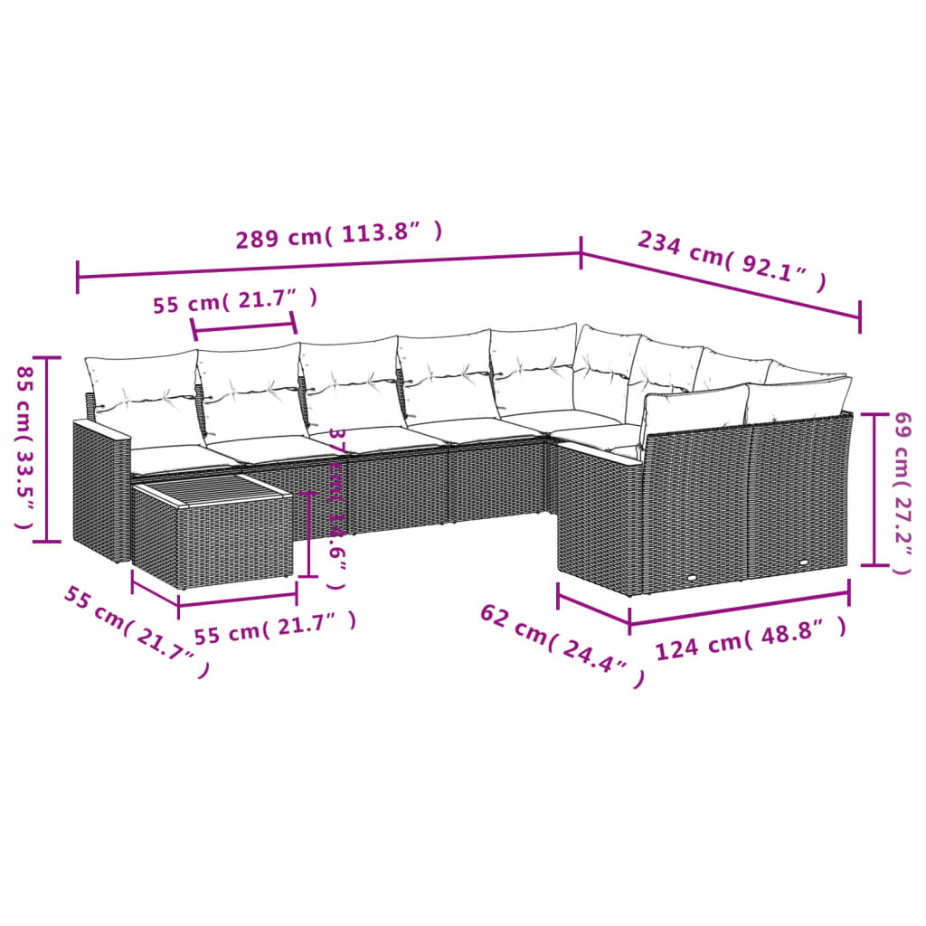 10-delige Loungeset met kussens poly rattan grijs is nu te koop bij PeponiXL, paradijselijk wonen!