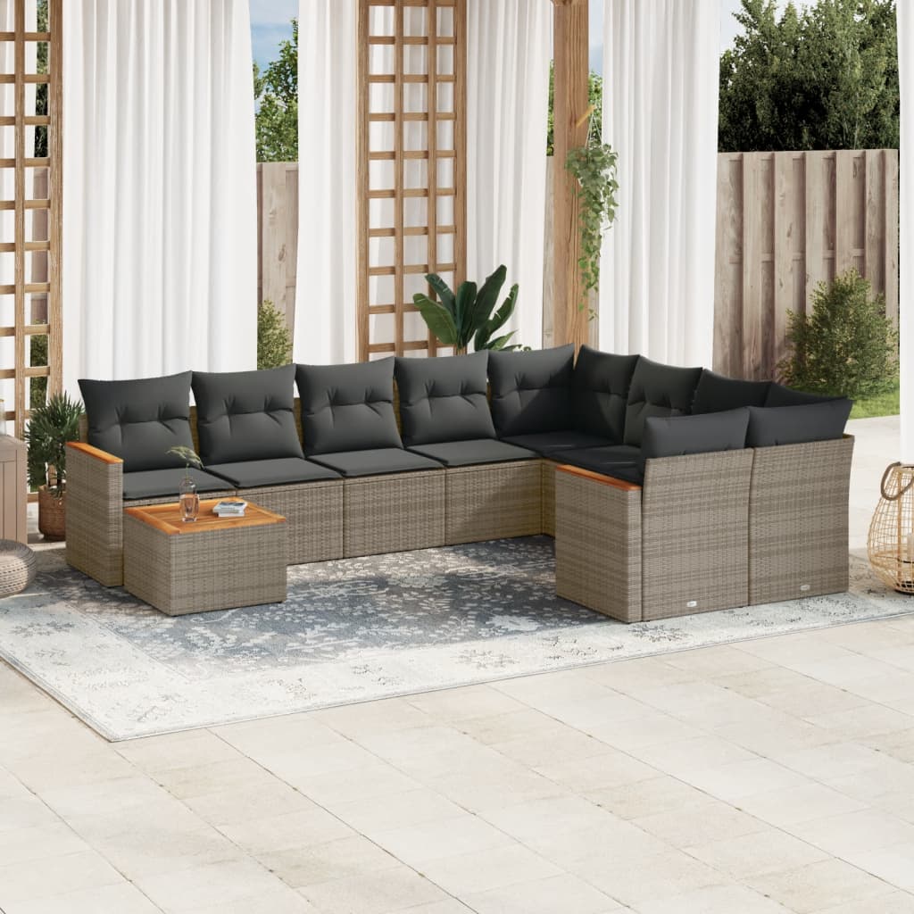 10-delige Loungeset met kussens poly rattan grijs is nu te koop bij PeponiXL, paradijselijk wonen!