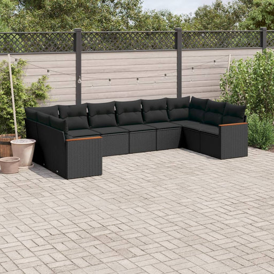 10-delige Loungeset met kussens poly rattan zwart is nu te koop bij PeponiXL, paradijselijk wonen!