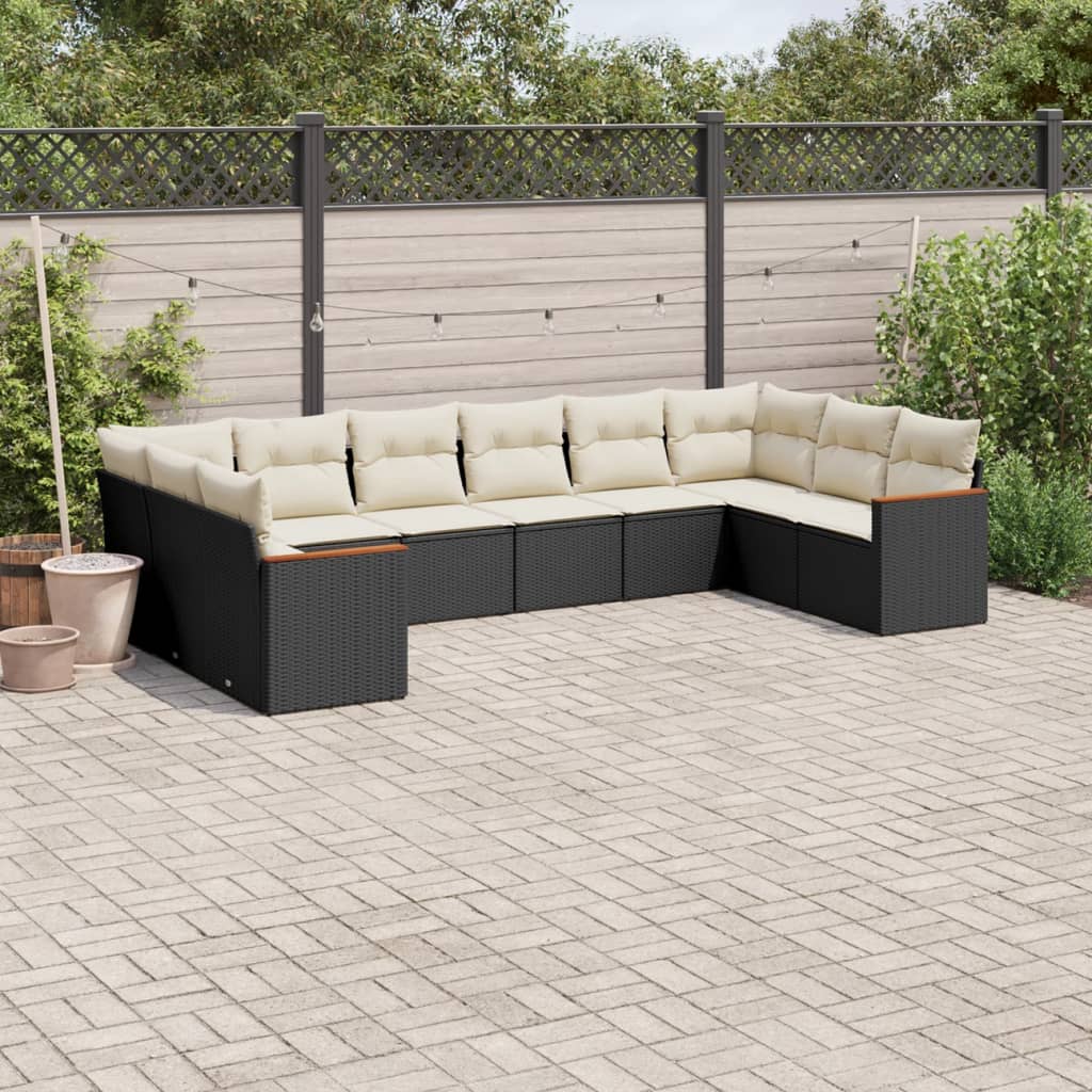 10-delige Loungeset met kussens poly rattan zwart is nu te koop bij PeponiXL, paradijselijk wonen!