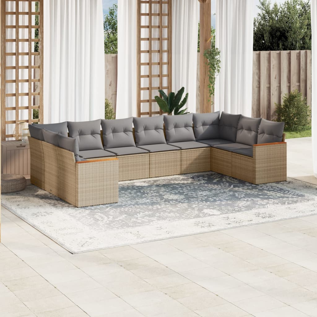 10-delige Loungeset met kussens poly rattan beige is nu te koop bij PeponiXL, paradijselijk wonen!
