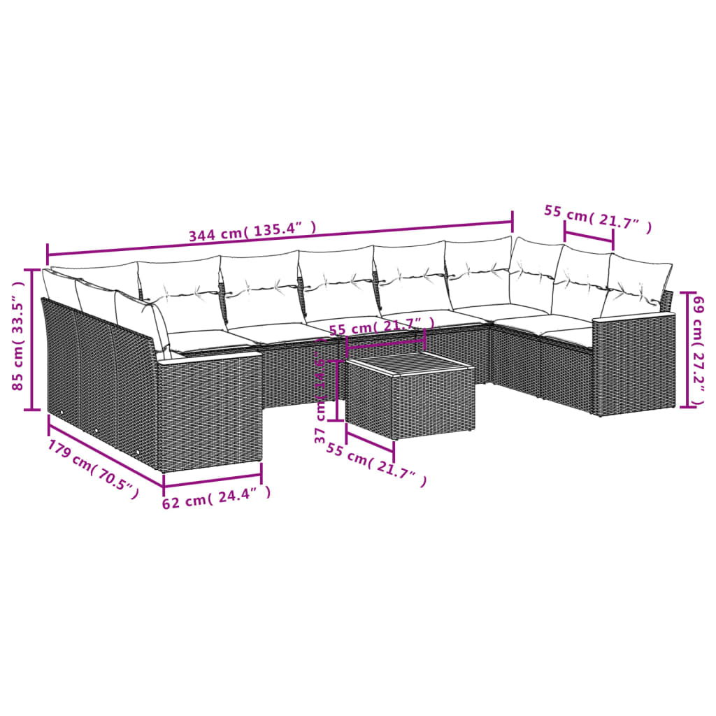 11-delige Loungeset met kussens poly rattan zwart is nu te koop bij PeponiXL, paradijselijk wonen!