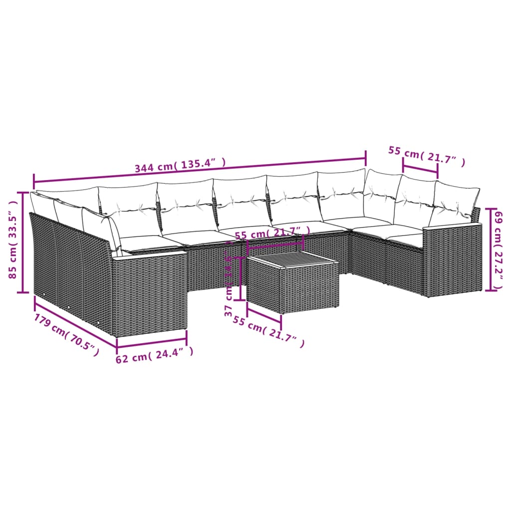 11-delige Loungeset met kussens poly rattan zwart is nu te koop bij PeponiXL, paradijselijk wonen!
