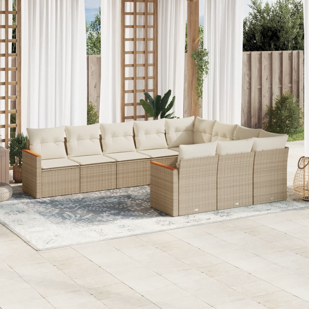 10-delige Loungeset met kussens poly rattan beige is nu te koop bij PeponiXL, paradijselijk wonen!