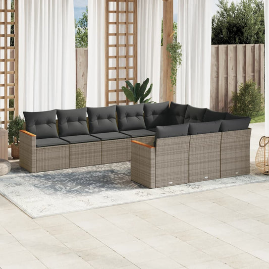 10-delige Loungeset met kussens poly rattan grijs is nu te koop bij PeponiXL, paradijselijk wonen!